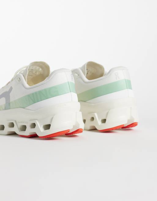ON Cloudmonster 1 running trainers in white and green, 4 of 5