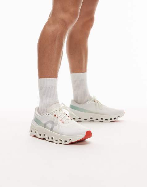 ON Cloudmonster 1 running trainers in white and green - view 1