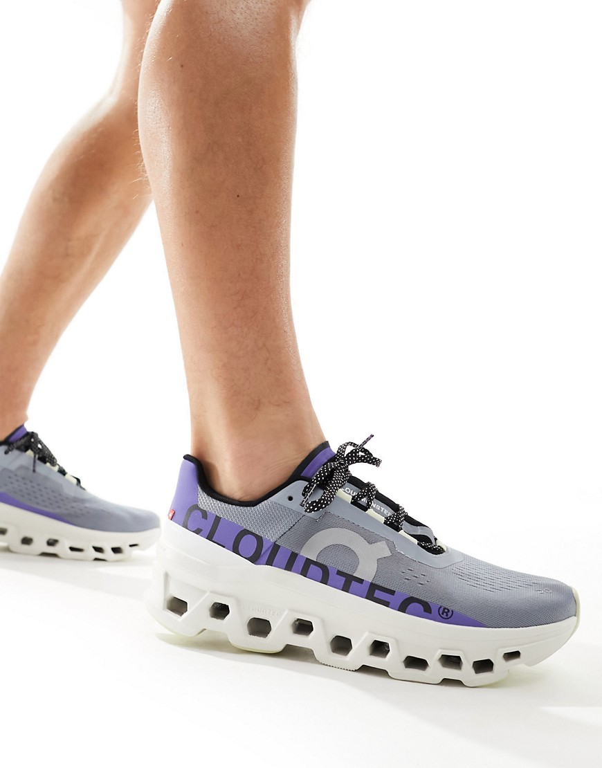ON Cloudmonster running trainers in mist blueberry