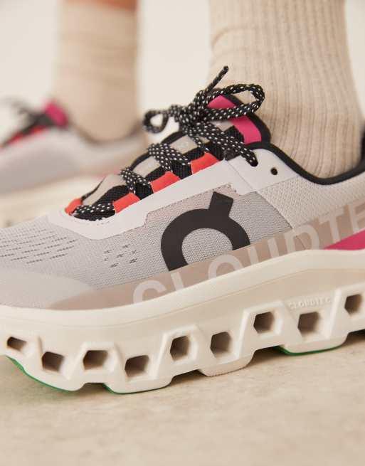ON Cloudmonster running trainers in silver ivory and pink, 5 of 5
