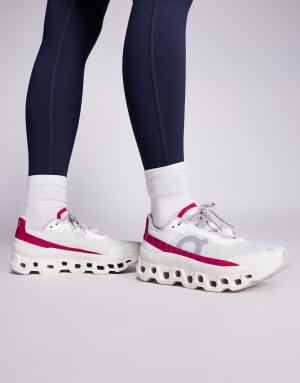 ON Cloudmonster running trainers in white and pink