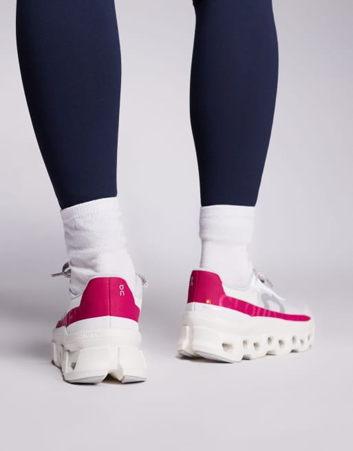 ON Cloudmonster running trainers in white and pink | ASOS