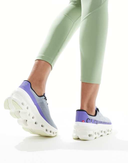 ON Cloudmonster running trainers in white and purple, 4 of 5