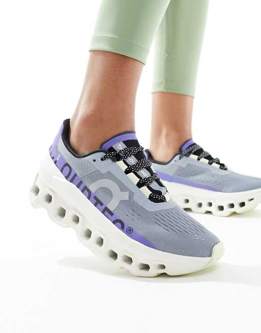 ON Cloudmonster running trainers in white and purple, 5 of 5