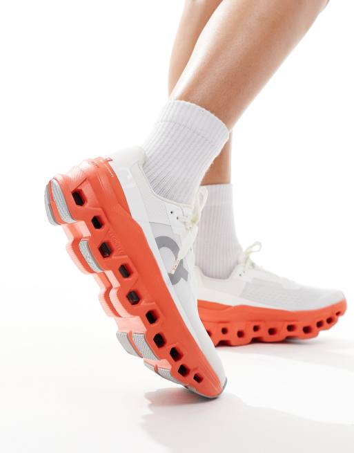 ON Cloudmonster running trainers in white and red, 5 of 5