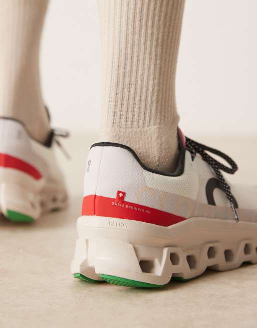 ON Cloudmonster running trainers in white and red | ASOS