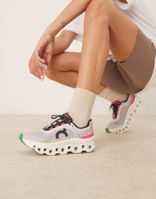 ON Cloudmonster running trainers in white 