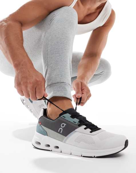 ON Cloudrift all day trainers in white grey and green - view 1