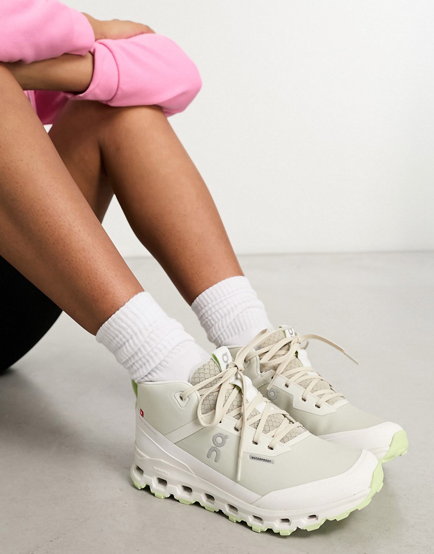 ON Cloudroam waterproof high top trainers in cream-White