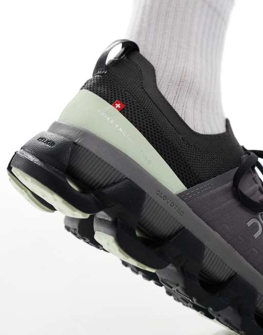 ON Cloudswift 3 running trainers in black and lime green, 3 of 5