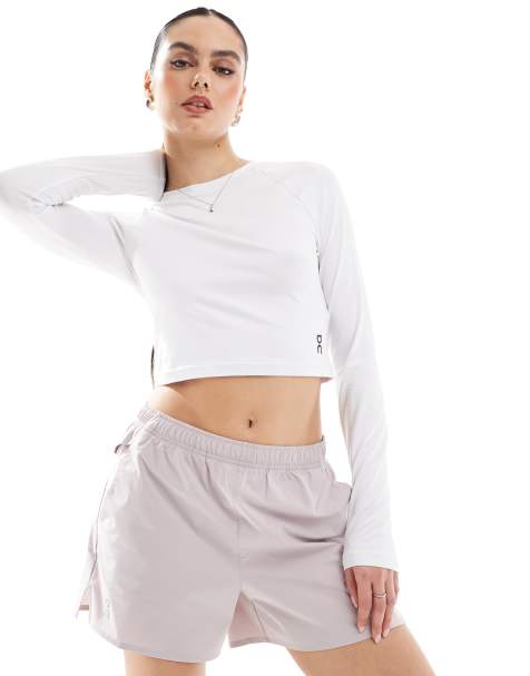 ON Studio long sleeve crop gym top in white