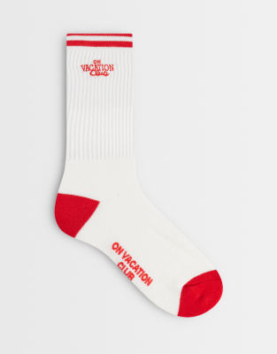 On Vacation Club On Vacation Club logo socks with contrast trims in white and red