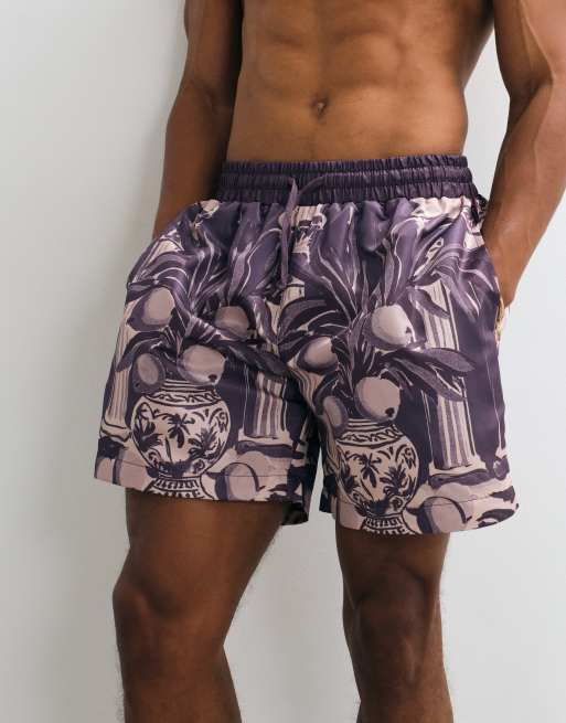 On Vacation Club - shorts de baño con estampado integral en burdeos, 3 de 5