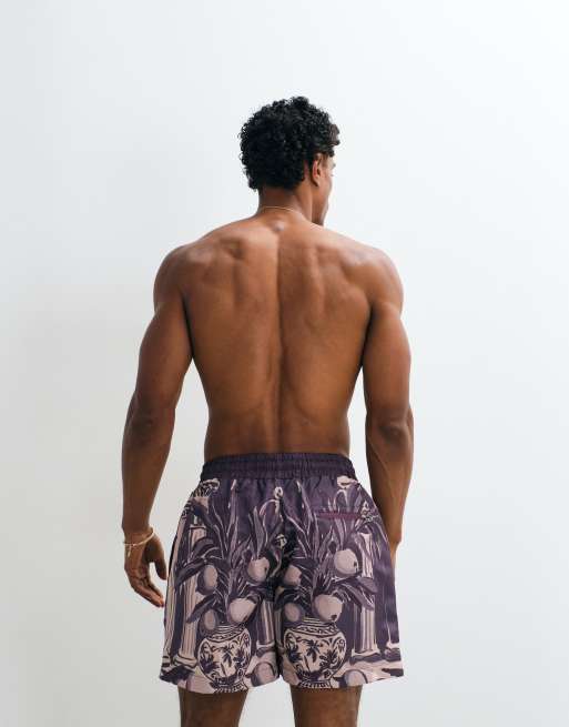 On Vacation Club - shorts de baño con estampado integral en burdeos, 4 de 5