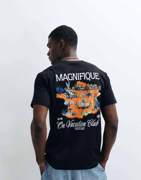 On Vacation Club - T-shirt met Franse ansichtkaartprint op de achterkant in zwart - view 1