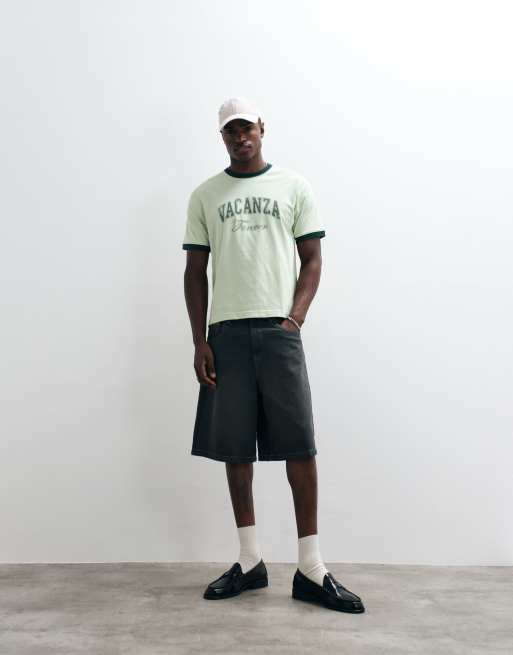 On Vacation Club Vacanza collegiate logo ringer t-shirt in mint, 2 of 5