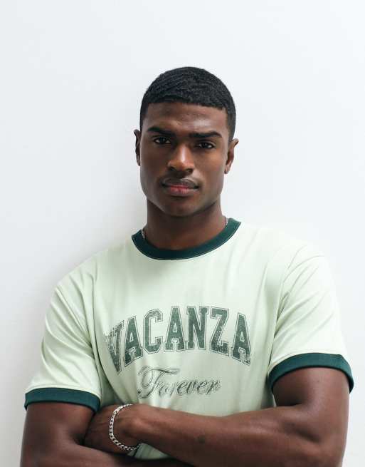 On Vacation Club Vacanza collegiate logo ringer t-shirt in mint, 3 of 5