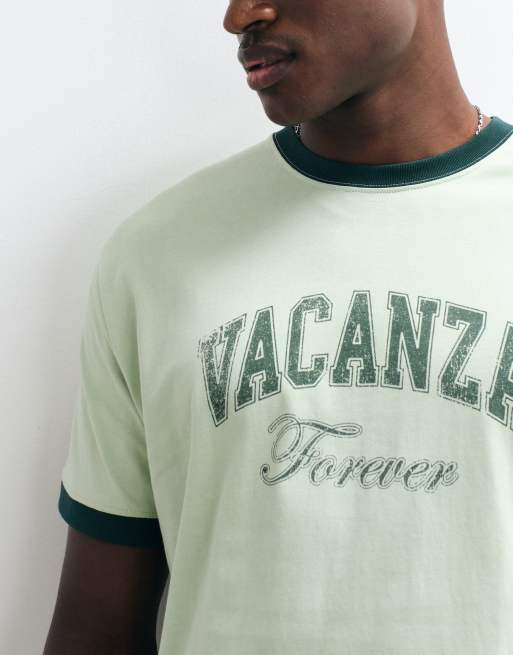 On Vacation Club Vacanza collegiate logo ringer t-shirt in mint, 4 of 5