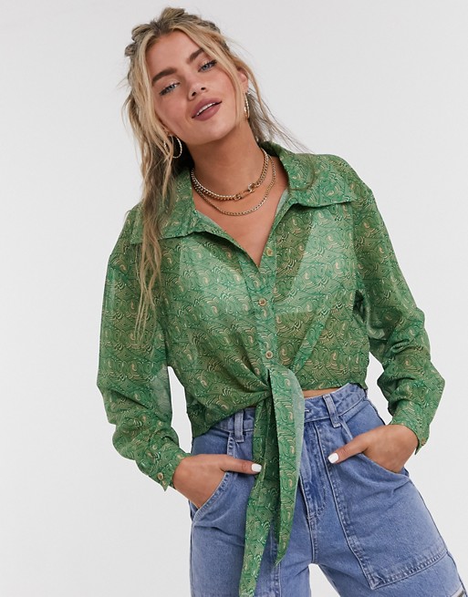 One Above Another 90s sheer shirt in swirl print