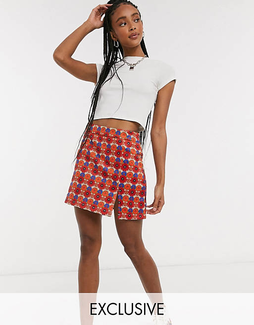 One Above Another a-line mini skirt with split in retro floral | ASOS