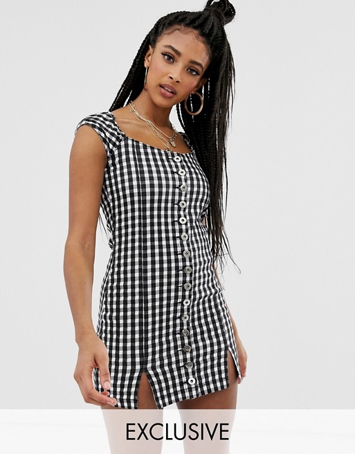 One Above Another button down dress in gingham print denim