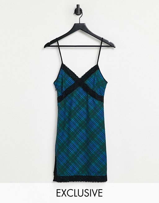 One Above Another cami mini dress in tartan and lace