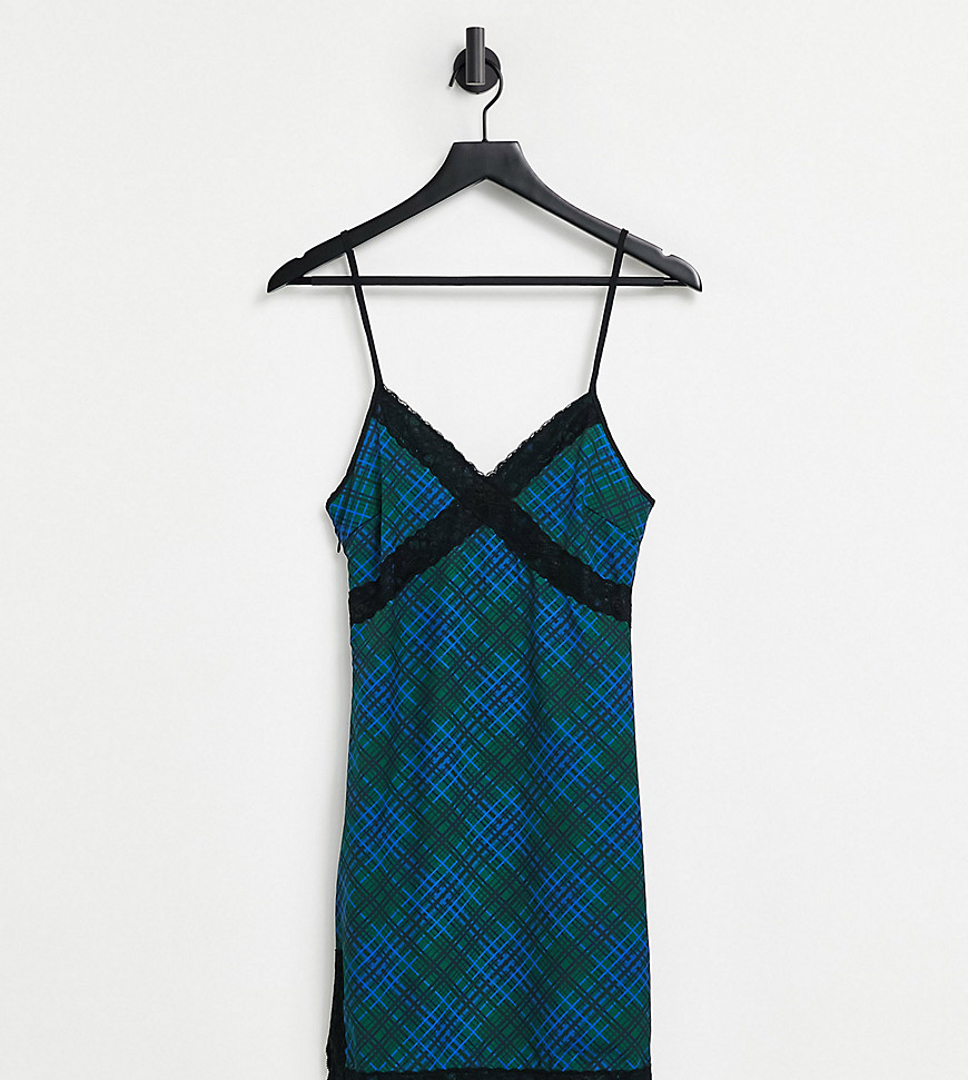 One Above Another cami mini dress in tartan and lace-Multi