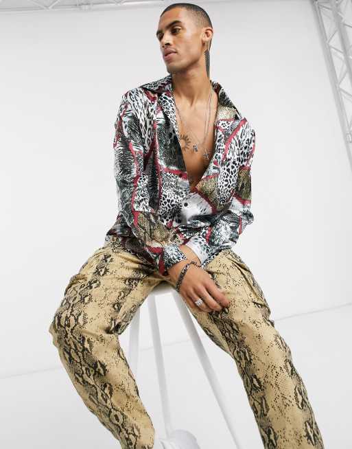 One Above Another - Camicia per uscire a maniche lunghe con stampa animalier mista
