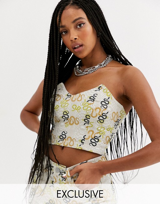 One Above Another crop bandeau crop top in snake print denim co-ord