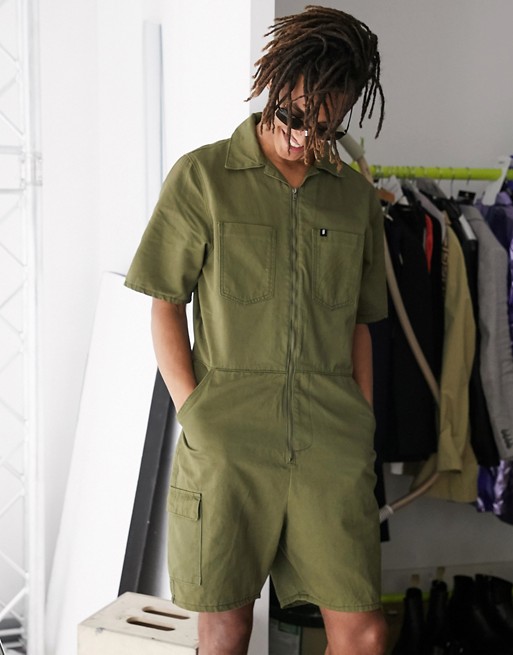 One Above Another denim short jumpsuit in khaki