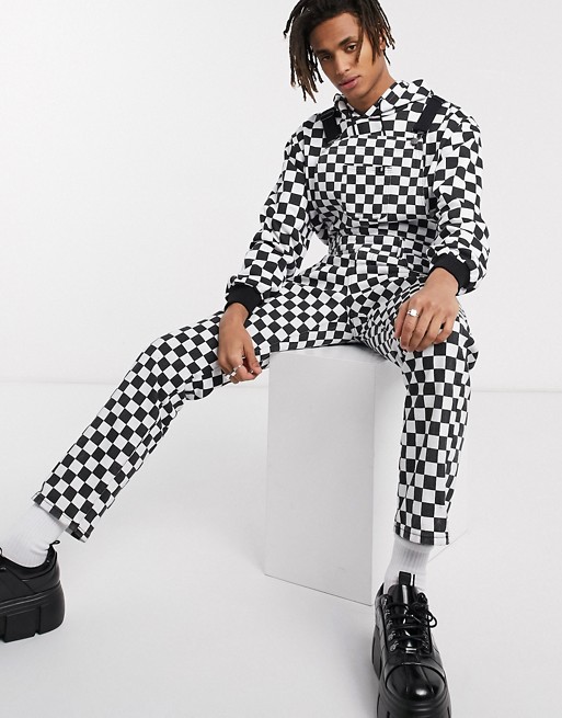 One Above Another dungarees in black and white checkerboard