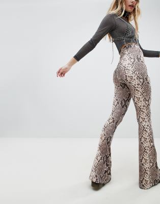 snake print flare pants