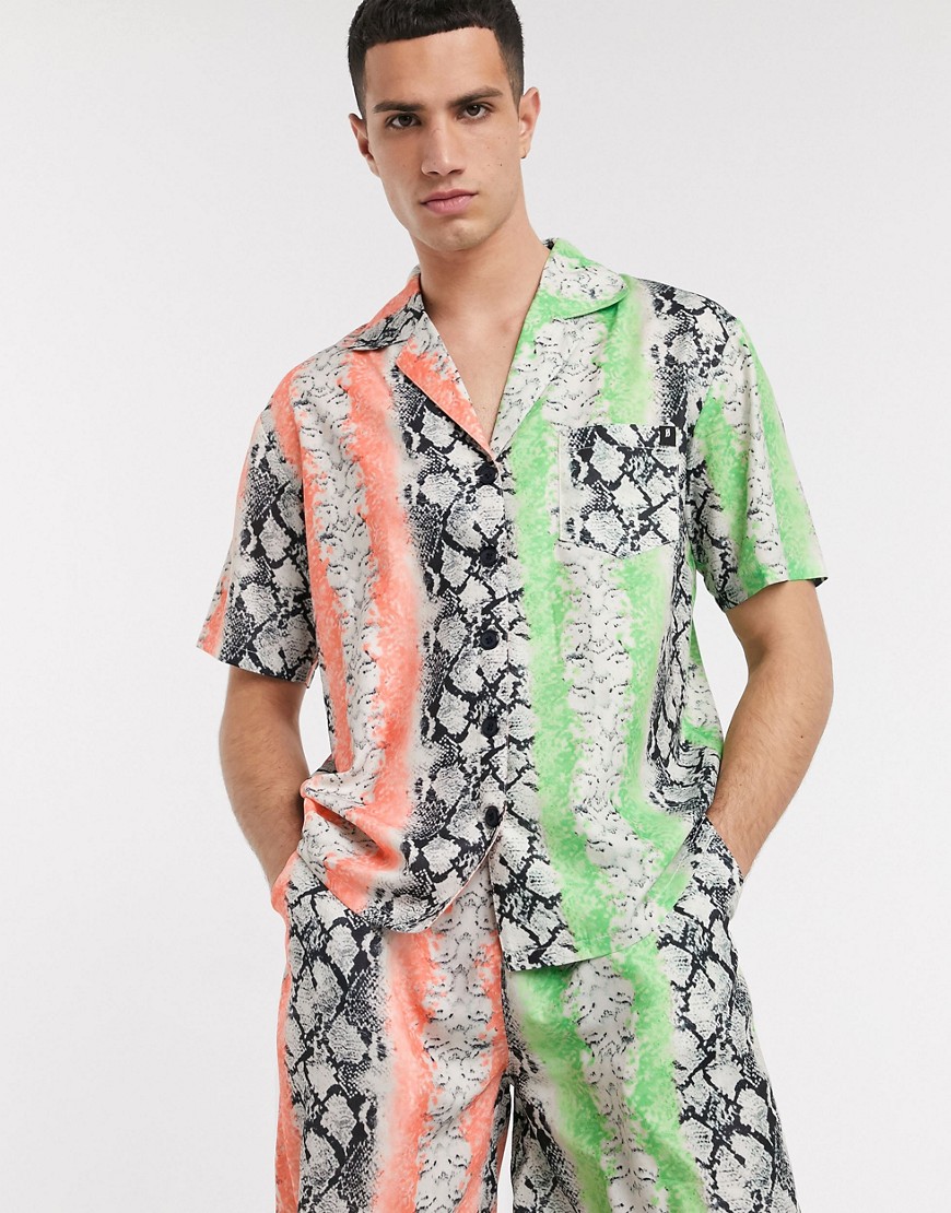 One Above Another - Gespleten overhemd met neon slangenprint, combi-set-Oranje