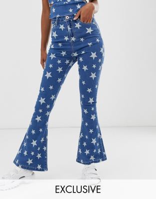 star printed bell bottom jeans