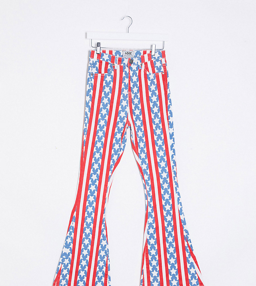 One Above Another High Waist Flare Jeans In Usa Flag-multi