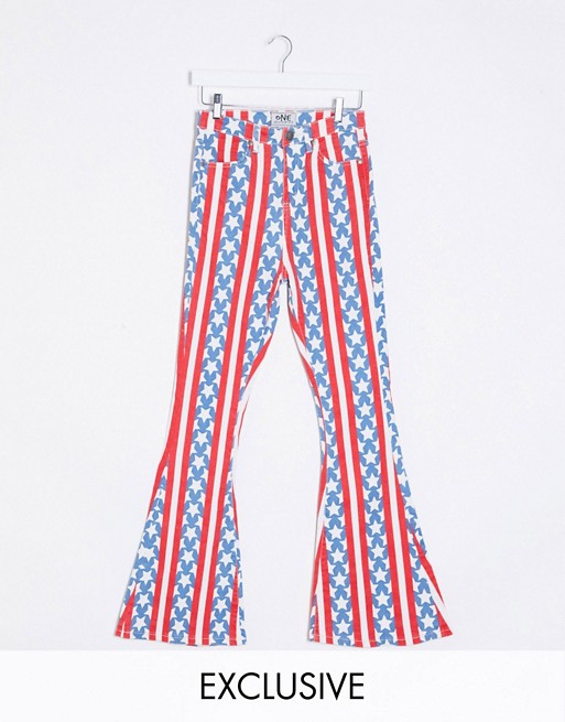 One Above Another high waist flare jeans in USA flag