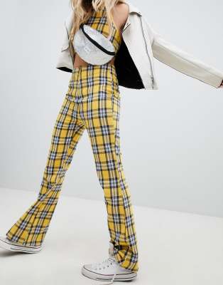 high waisted plaid pants yellow