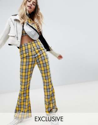 flared check trousers