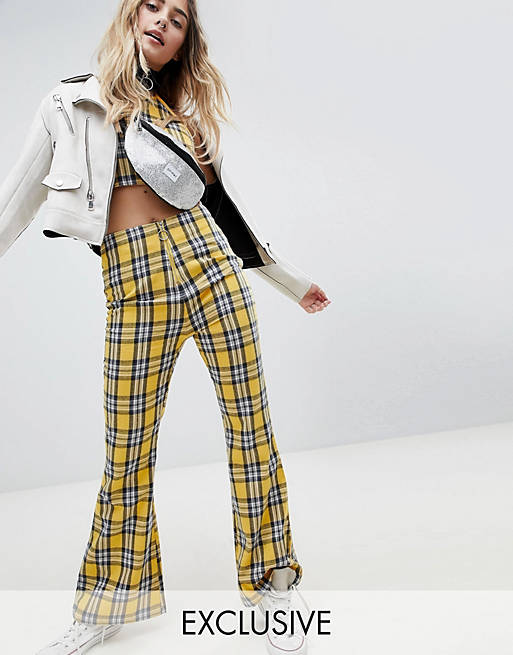 One Above Another High Waist Kick Flare Trousers In Check Co-Ord