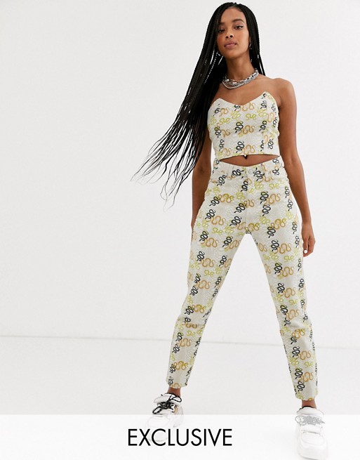 One Above Another high waist mom jeans in snake print denim co-ord