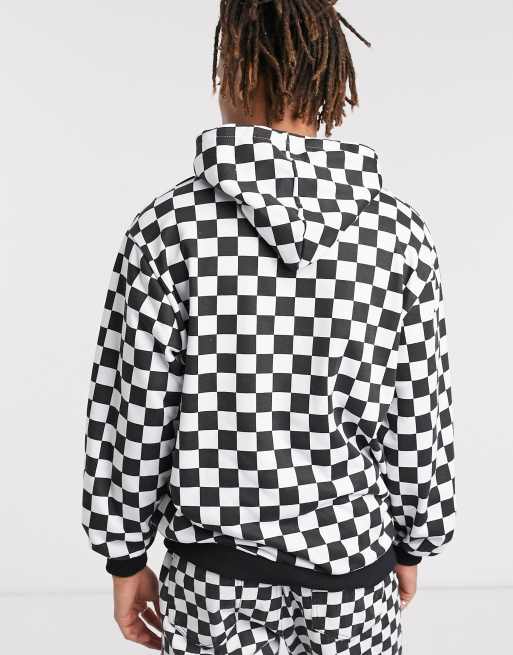 Checkerboard print cheap hooded sweatshirt