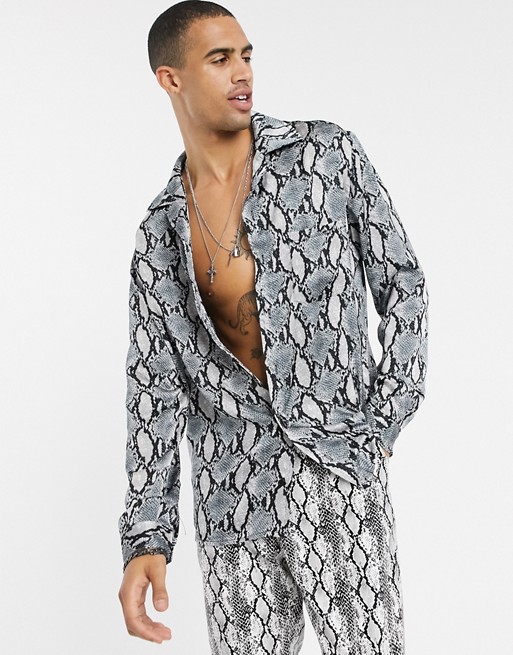 One Above Another long sleeve party shirt in grey leopard