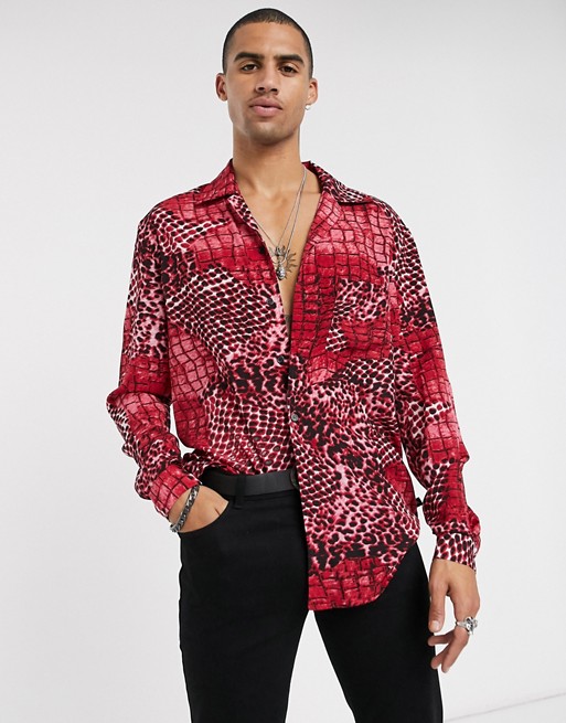 One Above Another long sleeve party shirt in red leopard