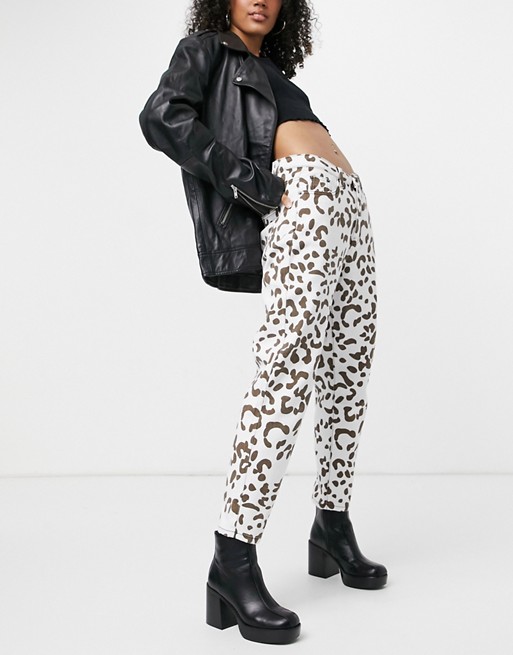 One Above Another mom jeans in cow print co-ord