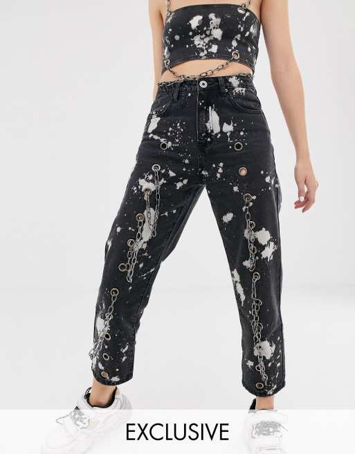 One Above Another - Coordinato top a fascia e mom jeans con stampa a schizzi d'inchiostro, 3 di 3