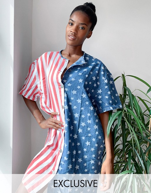 One Above Another oversized shirt dress in usa flag denim