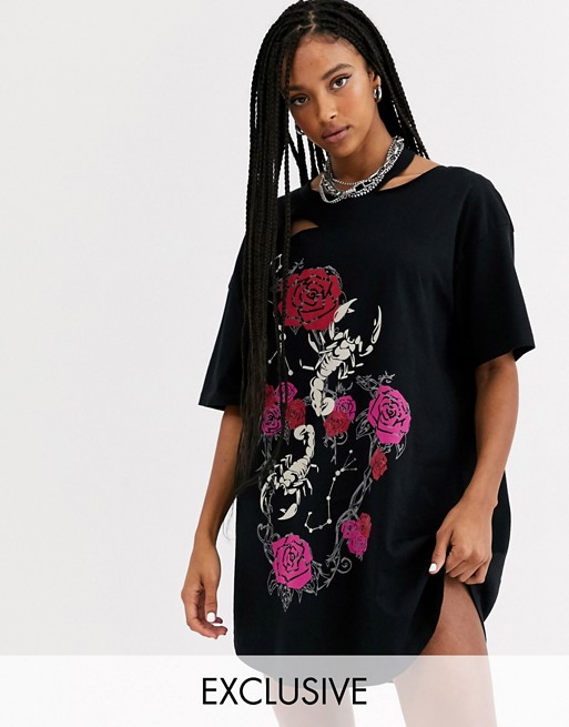 One Above Another oversized t-shirt dress with grunge snake graphic