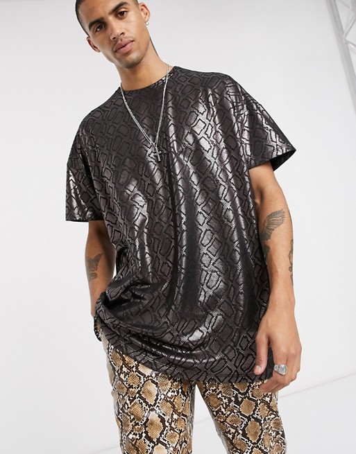 One Above Another oversized t-shirt in metallic snake