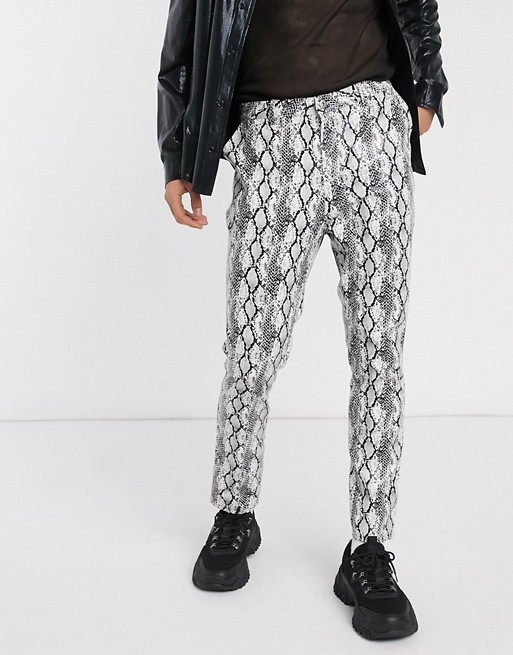 One Above Another patent grey snake straight leg trouser