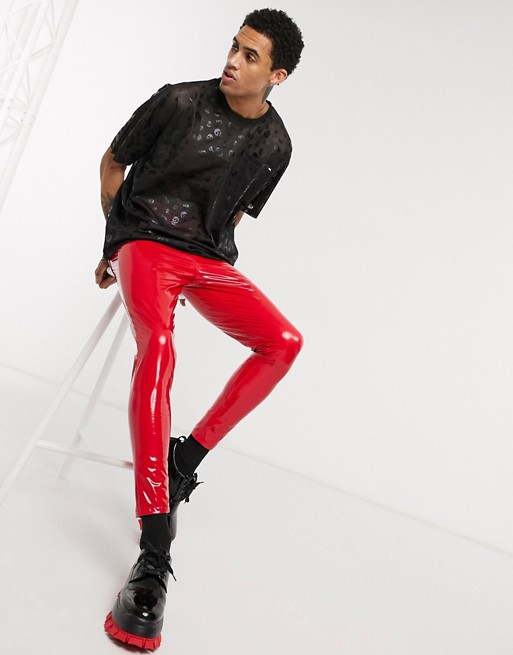 One Above Another PU super skinny trousers in red